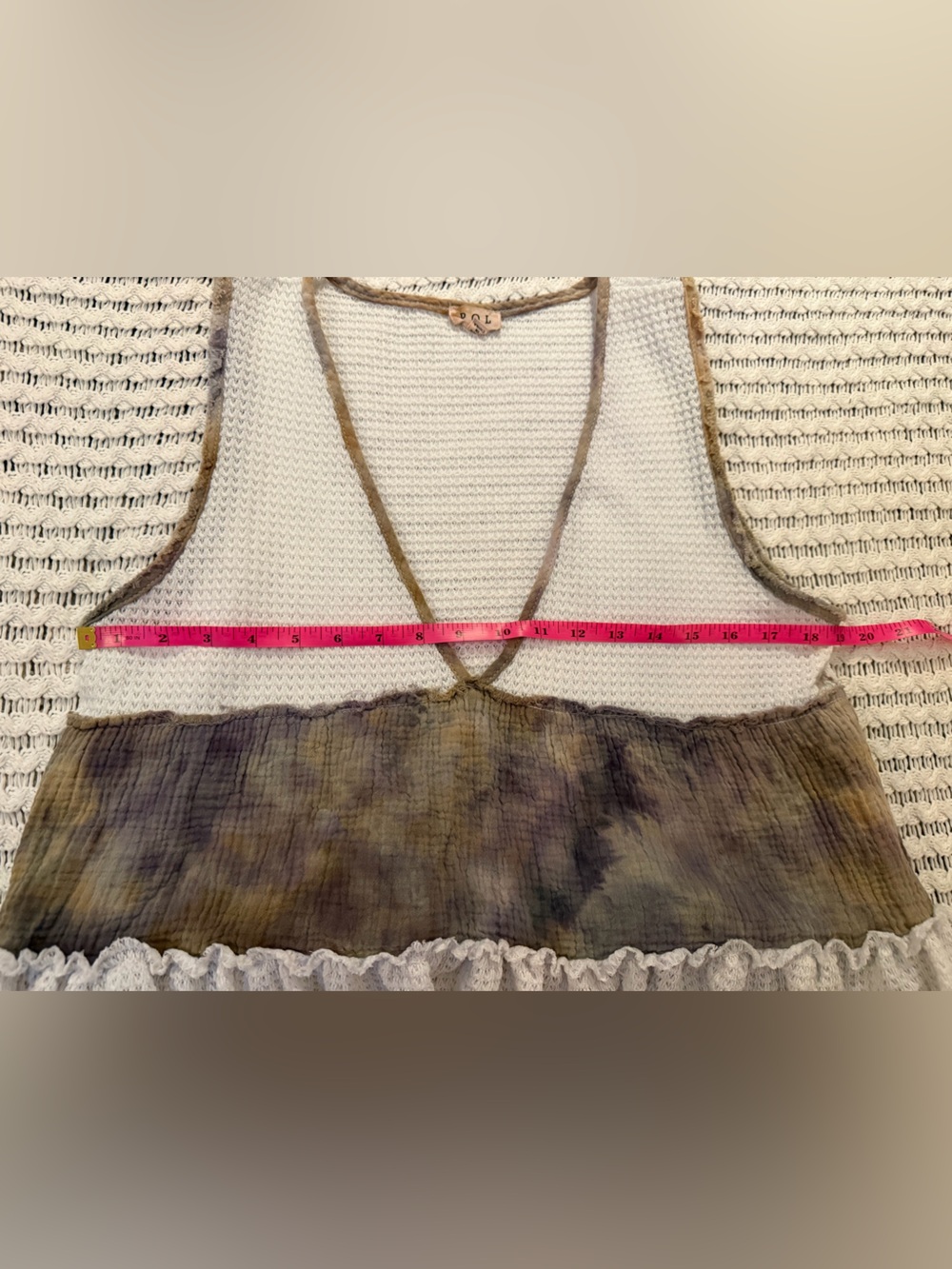 POL Cottagecore Boho Marble Patchwork Ruffle Peplum Crop Tank Women Size L - Picture 8 of 9